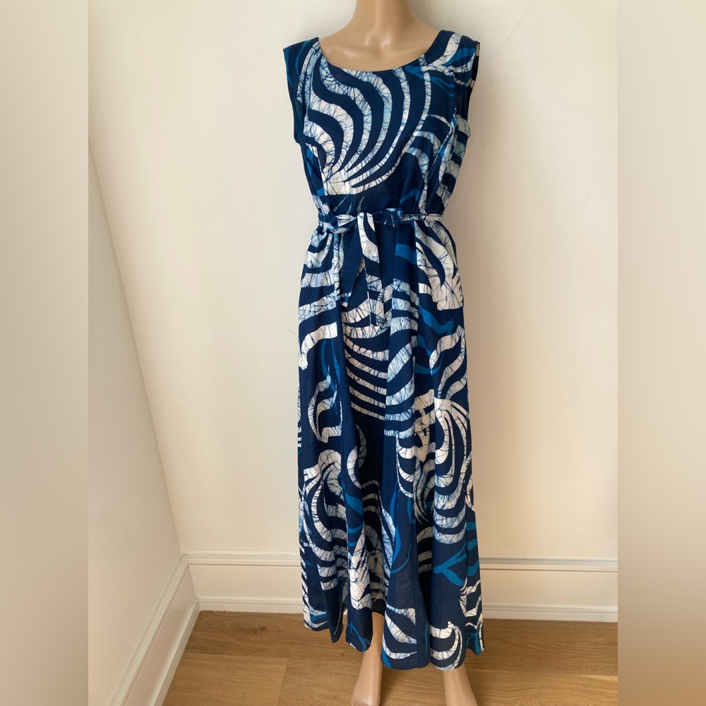 West Indies Batik Blue and White Patterned Maxi Vacation Dress